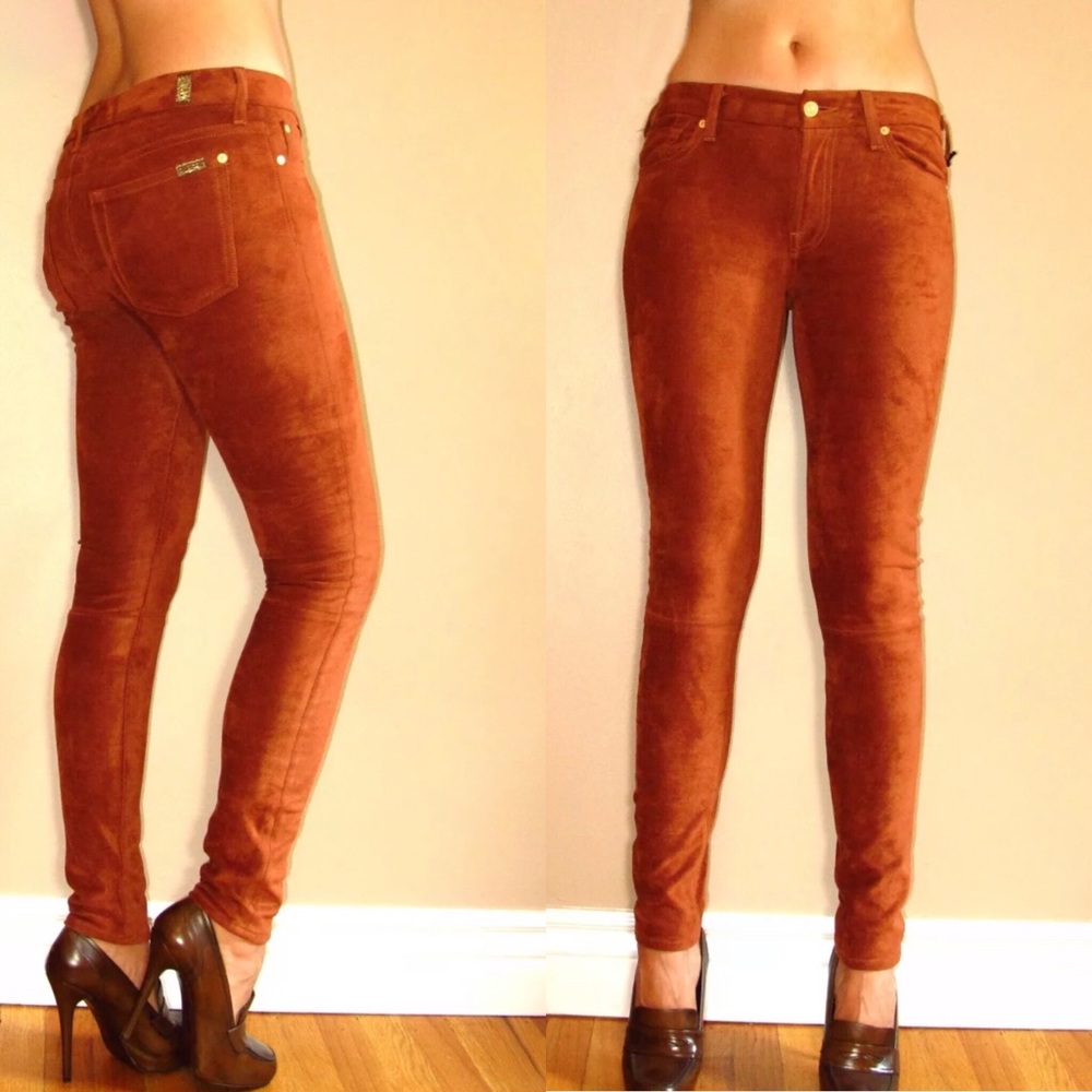 7 For All Mankind Sueded Skinny Penny Rust Caramel Terra Skinny Jeans 24 25 NEW